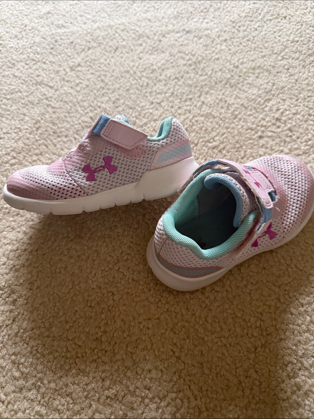 Under Armour Pink & Teal Kids' Slip-On Athletic Sneakers size 7 toddler